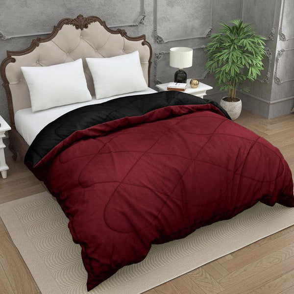 Buy Nihara Reversible Dual Color Glace Cotton Comforter (Maroon & Black) - 200 GSM Comforters & AC Quilts from Vaaree