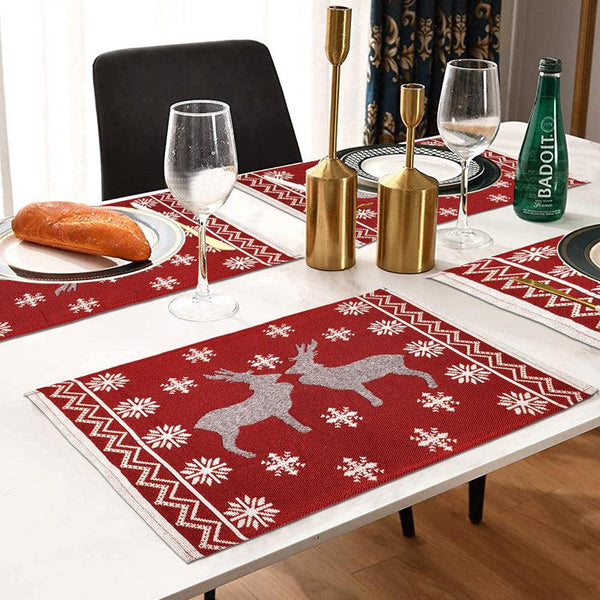 Buy Crimson Stag Jacquard Woven Placemat - Set Of Eight Table Linen Set from Vaaree