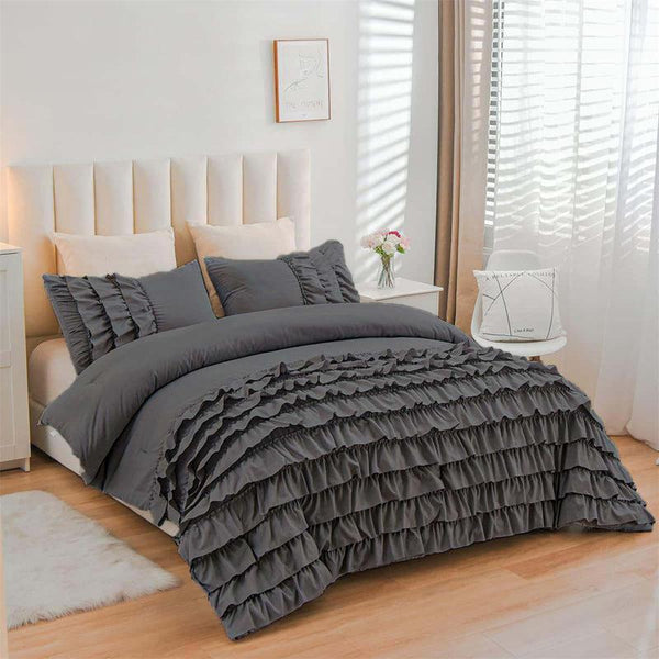 Buy Cozy Ruffles Microfiber King Comforter (Grey) - 150 GSM Comforters & AC Quilts from Vaaree