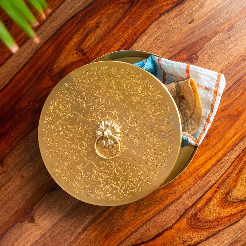 Buy Shahi Rasoi Engraved Brass Roti Box Online in India | Vaaree