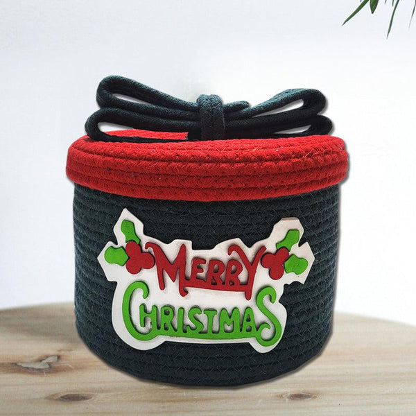 Buy Winter Wishes Cotton Christmas Storage Basket - Green & Red Storage Basket from Vaaree