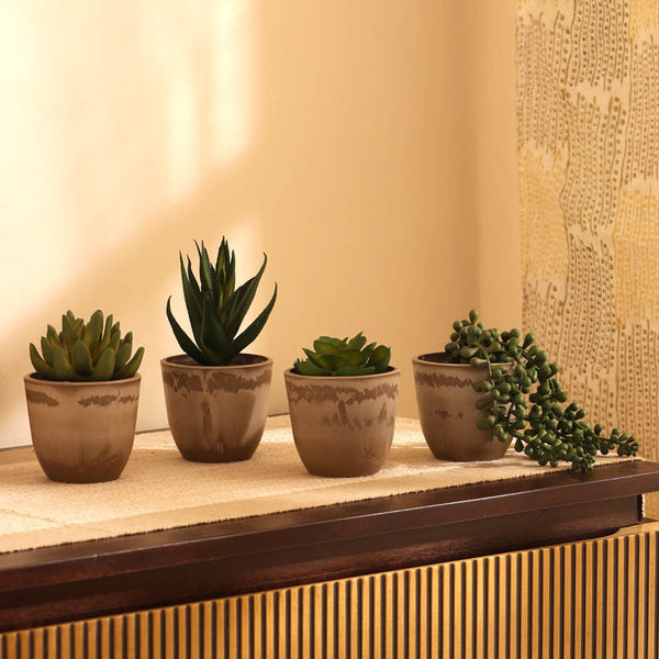 Buy Artificial Mini Succulent With Pot (Set Of Four) Artificial Plants from Vaaree