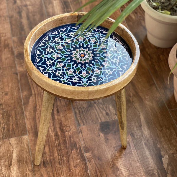 Buy Indigo Mandala Mangowood Stool Side & Bedside Tables from Vaaree