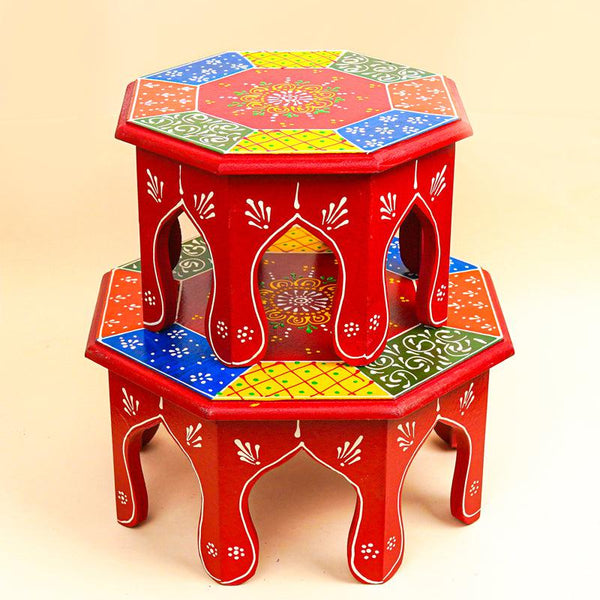 Buy Ethno-Mosaic Hand-Painted MDF Stool - Set Of Two Benches & Stools from Vaaree