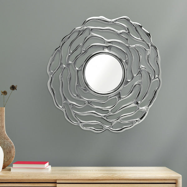 Buy Rose Petal Carved Wall Mirror - Silver Wall Mirror from Vaaree