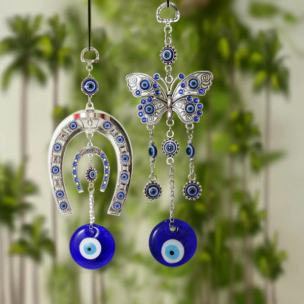 Buy Butterfly & Horse Shoe Evil Eye Wall Hanging - Set Of Two Wall Accents from Vaaree