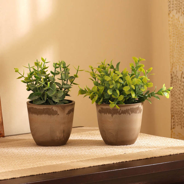 Buy Artificial Mini Green Bush With Pot (Set Of Two) Artificial Plants from Vaaree