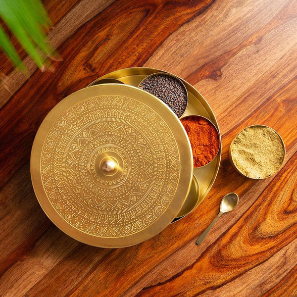 Buy Tao Hand-Etched Brass Masala Box - 100 ML Masala Box from Vaaree