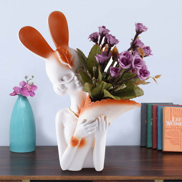 Buy Thaisa Polyresin Vase - White & Orange Vase from Vaaree