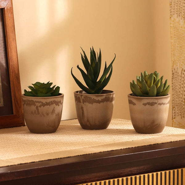 Buy Artificial Succulent With Plastic Pot - Set Of Three Artificial Plants from Vaaree