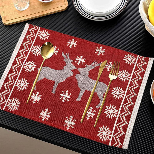 Buy Crimson Stag Jacquard Woven Placemat - Set Of Two Table Linen Set from Vaaree