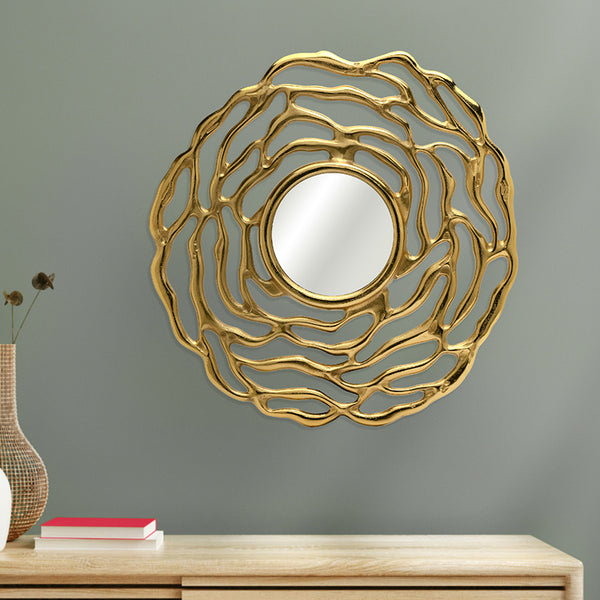 Buy Rose Petal Carved Wall Mirror - Gold Wall Mirror from Vaaree