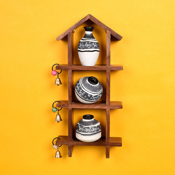 Buy Rani Handcrafted Wall Shelve With Pot - Four Piece Set Wall Accents from Vaaree