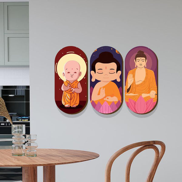 Buy Little Zen Buddha Wood Wall Hanging - Set Of Three Wall Accents from Vaaree