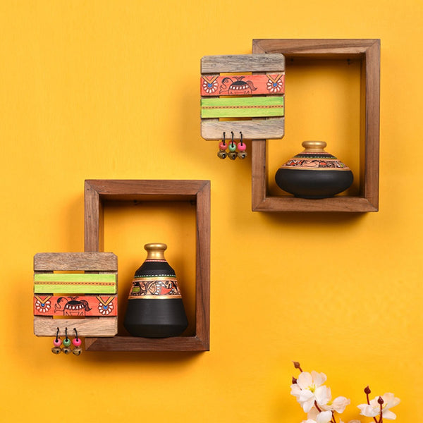 Buy Pankhuri Wall Shelve With Pot - Four Piece Set Wall Accents from Vaaree