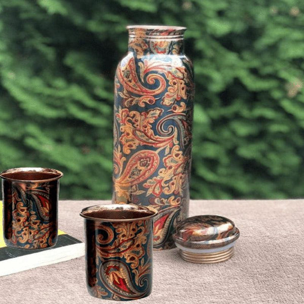 Buy Maaya Ethnic Copper Water Bottle With Glass - Three Piece Set Bottle from Vaaree