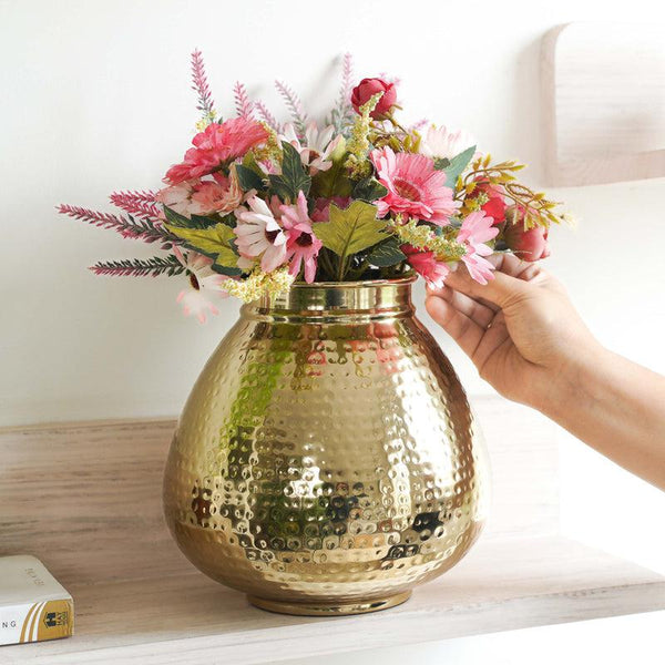 Buy Lyrica Metal Hammered Vase Vase from Vaaree