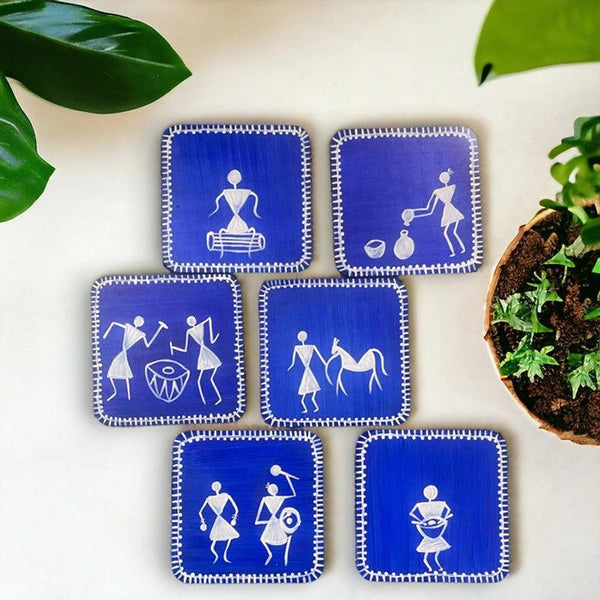 Buy Savara Handcrafted Coaster (Blue) - Set Of Six Coasters from Vaaree