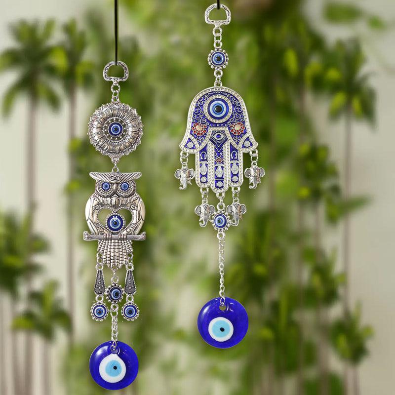 Buy Magic Owl & Hamsa Palm Evil Eye Wall Hanging - Set Of Two Wall Accents from Vaaree