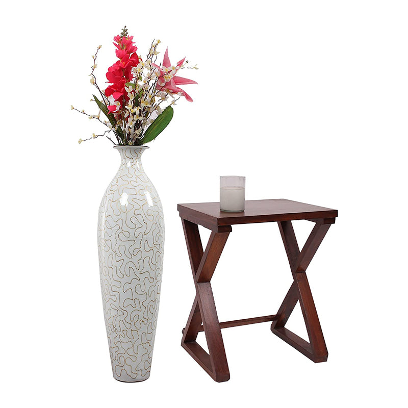 Buy Iora Lacquered Slender Floor Vase - White & Gold Floor Vase from Vaaree