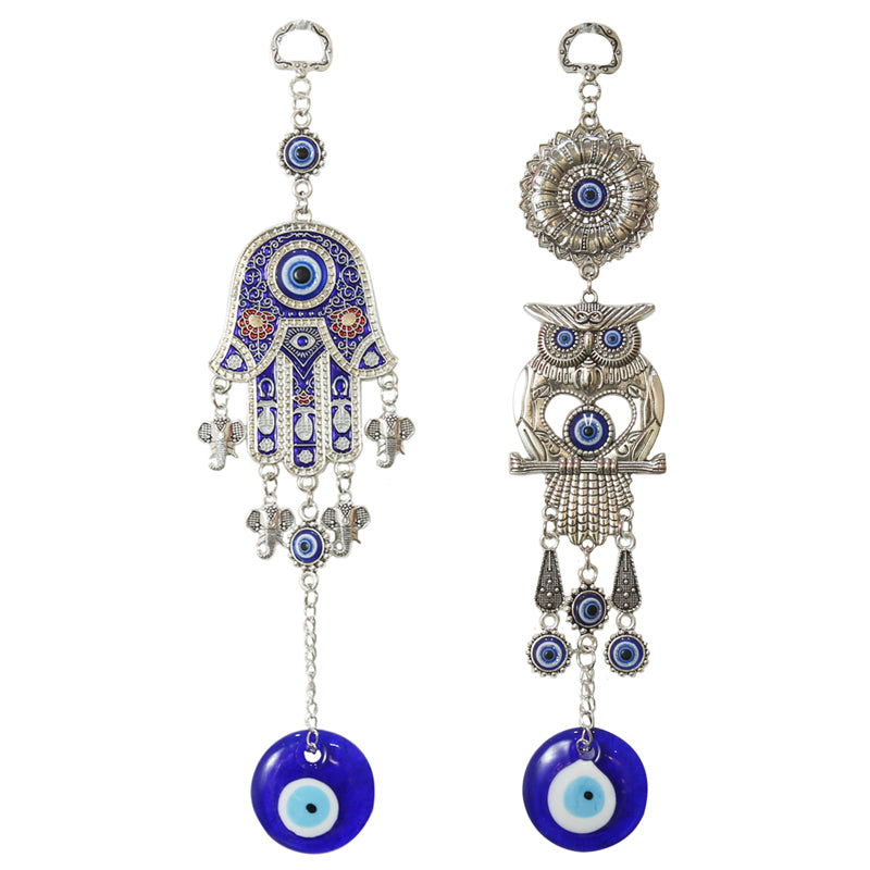 Buy Magic Owl & Hamsa Palm Evil Eye Wall Hanging - Set Of Two Wall Accents from Vaaree