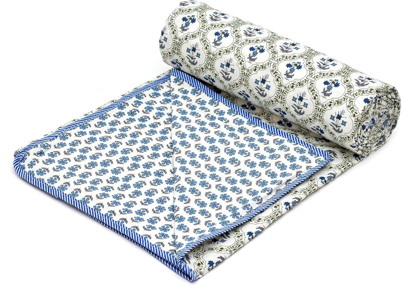 Buy Ishana Ethnic Reversible Cotton Dohar (Ivory & Blue) - 180 GSM Dohars from Vaaree