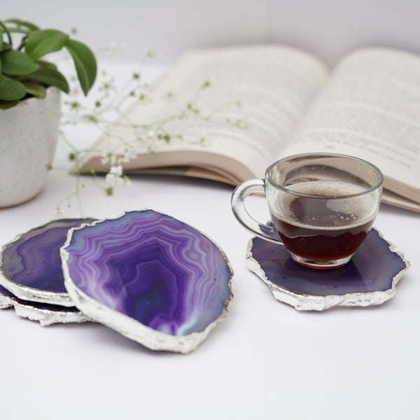 Buy Vesto Brazilian Agate Coaster (Purple) - Set Of Four Coasters from Vaaree