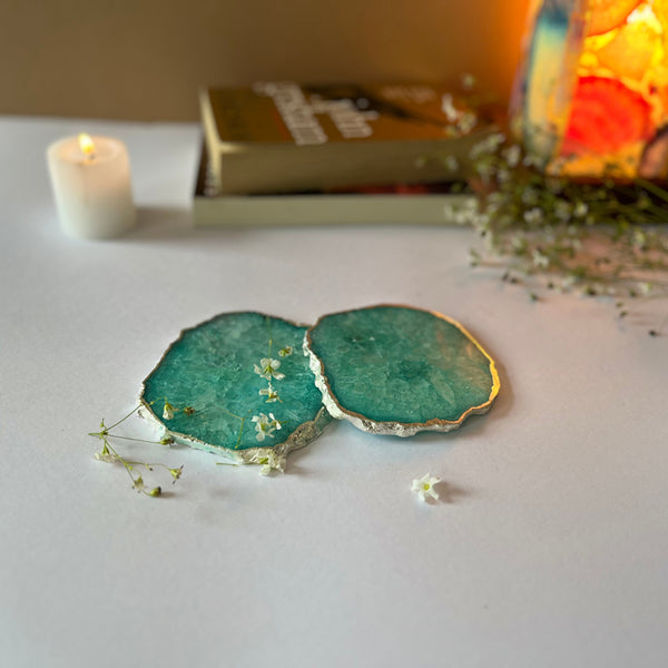 Buy Byrona Handcrafted Crystal Agate Coaster (Green) - Set Of Two Coasters from Vaaree