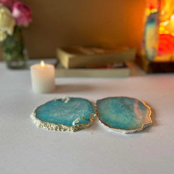 Buy Byrona Handcrafted Crystal Agate Coaster (Turquoise) - Set Of Two Coasters from Vaaree