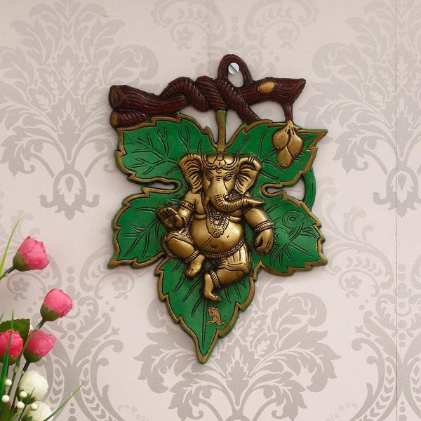 Buy Balganesha Decorative Religious Wall Accent - Green & Gold Wall Accents from Vaaree