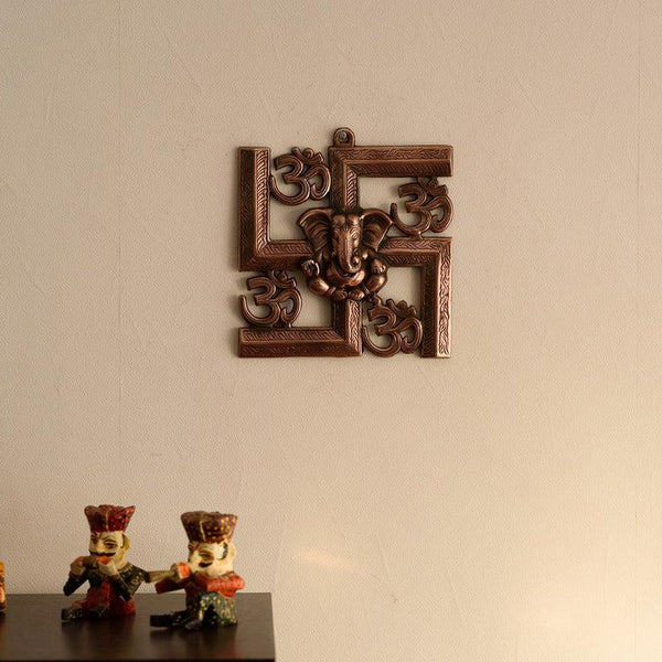 Buy Swastika Om Metal Religious Wall Accent - Brown Wall Accents from Vaaree