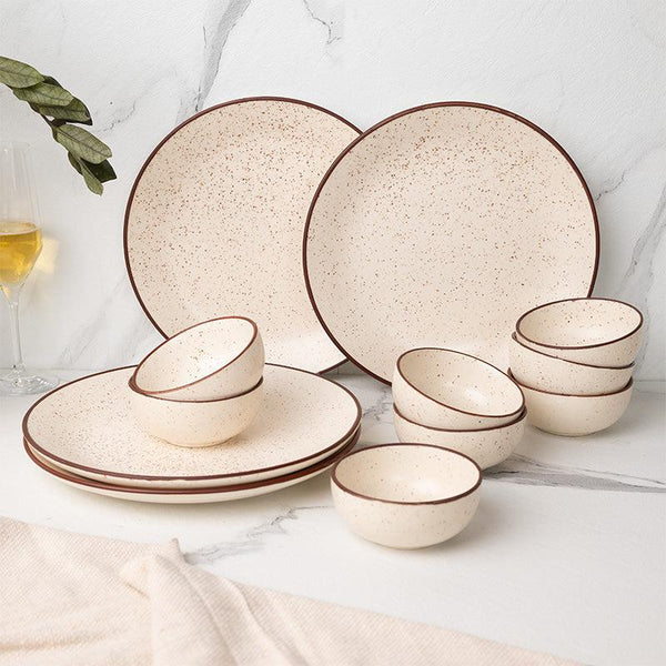 Kestha Elegant Beige Ceramic Dining Set - 12-Piece Dinnerware Collection - 1