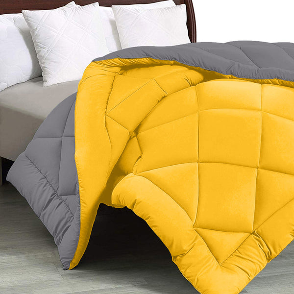 Buy Wide Checkered Dual Color Cotton Comforter (Grey & Yellow) - 400 GSM Comforters & AC Quilts from Vaaree