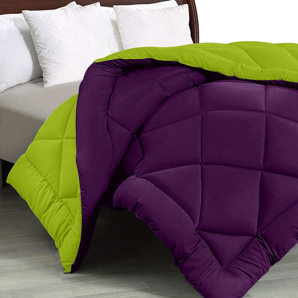 Buy Wide Checkered Dual Color Cotton Comforter (Green & Purple) - 400 GSM Comforters & AC Quilts from Vaaree