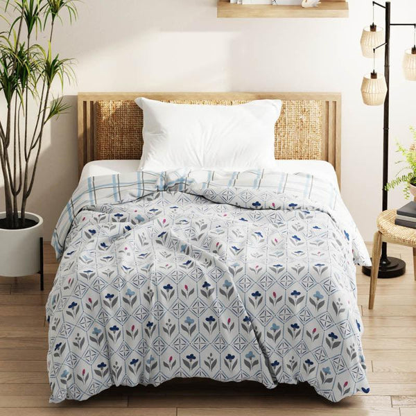 Buy Sanchia Floral Reversible Microfiber Comforter (Blue & Ivory) - 120 GSM Comforters & AC Quilts from Vaaree