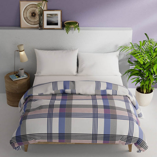 Buy Nia Checkered Cotton Comforter (Peach & Blue) - 150 GSM Comforters & AC Quilts from Vaaree