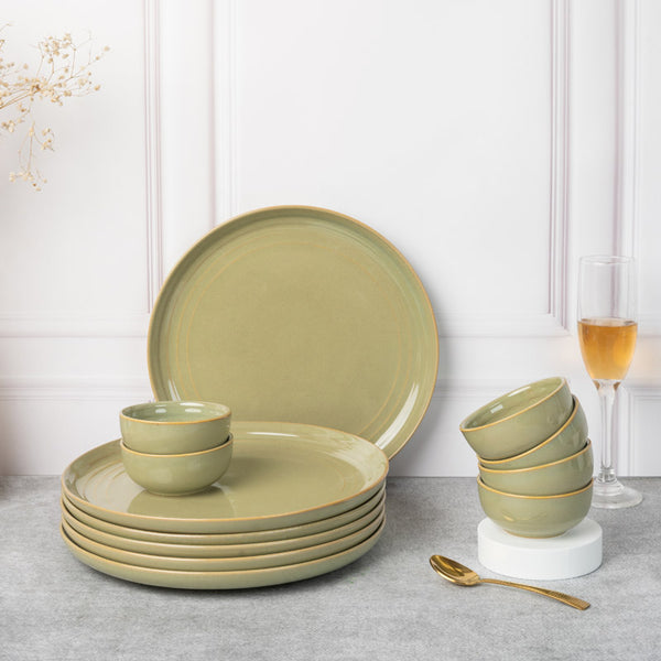 Estia Dining Set (Olive Green) - Twelve Piece Set - 1