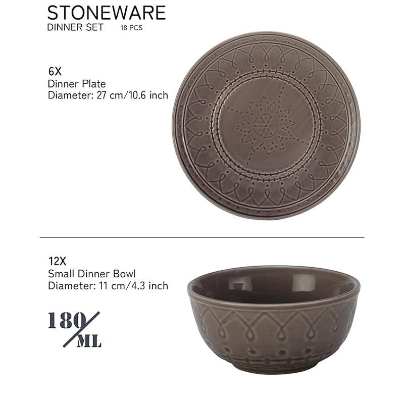 Ekta Dinnerware (Ash Grey) - Eighteen Piece Set - 11