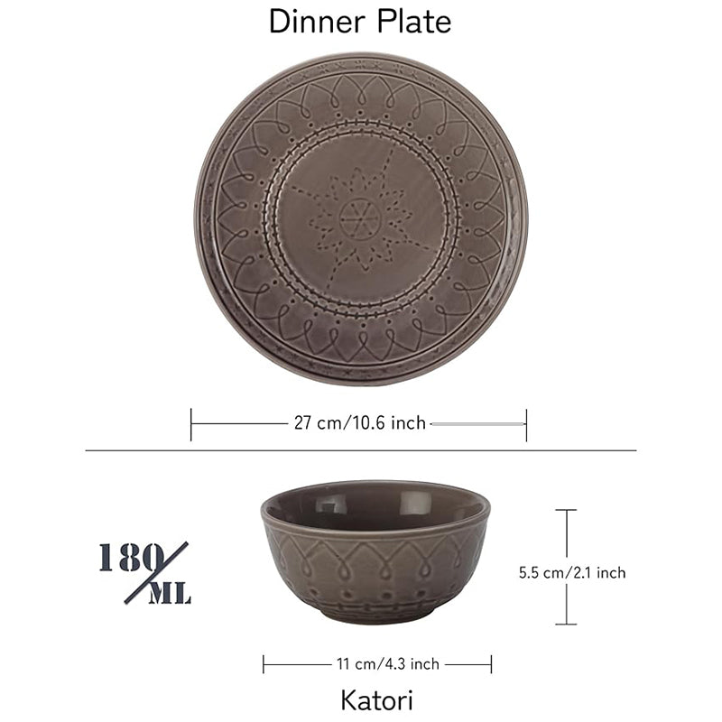 Ekta Dinnerware (Ash Grey) - Eighteen Piece Set - 12