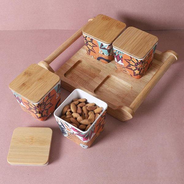 Buy Nirvana Tropico Storage Jar With Tray - Four Piece Set Container from Vaaree