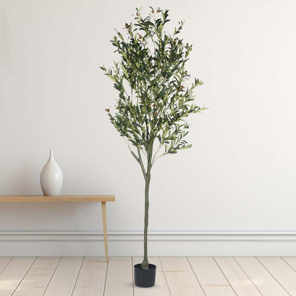 Buy Faux Lush Olive Plant With Pot - 5.6 Feet Artificial Plants from Vaaree