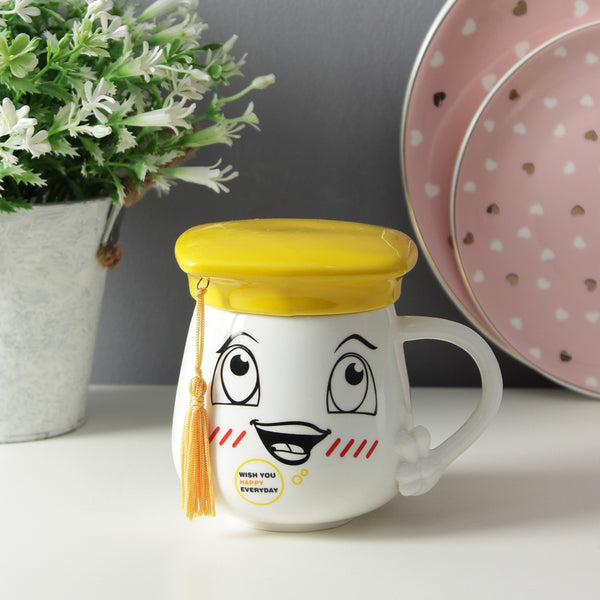 Buy Graduation Cap Happy Mug With Lid (400 ML) - Yellow Mug & Tea Cup from Vaaree