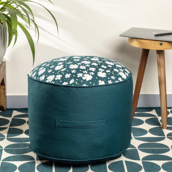 Buy Fiona Floral Plush Pouffe - Botanical Green Ottomans & Pouffe from Vaaree