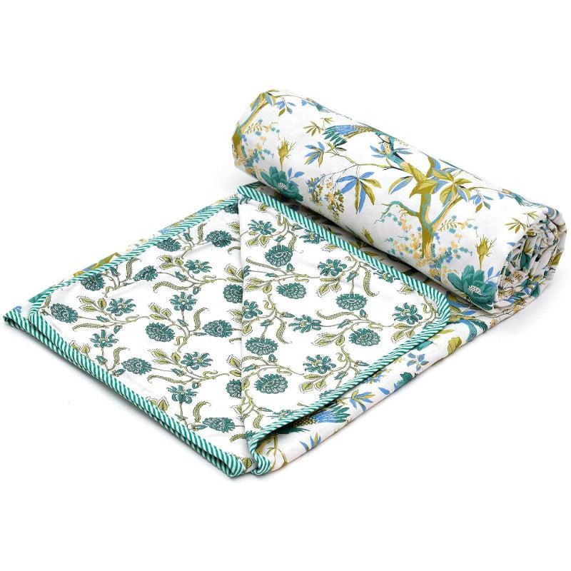 Buy Urmi Floral Reversible Cotton Dohar (Green & Blue) - 180 GSM Dohars from Vaaree