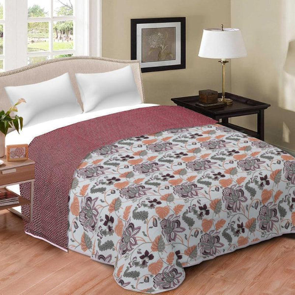 Buy Venna Floral Reversible Cotton Dohar (Red & Peach) - 180 GSM Dohars from Vaaree