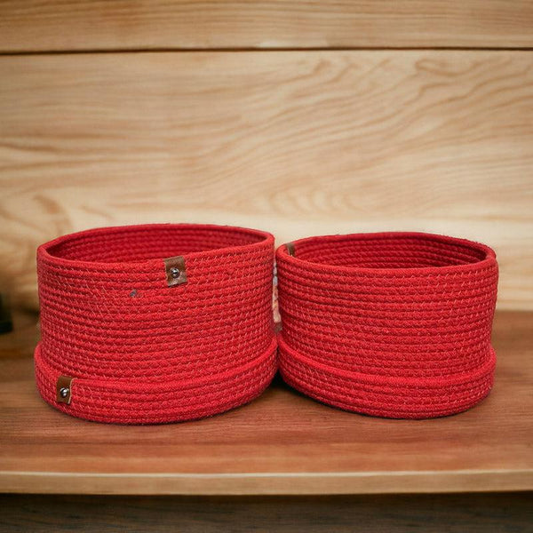 Buy Obero Natural Fiber Storage Basket (Red) - Set Of Two Storage Basket from Vaaree