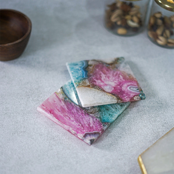 Buy Crystal Agate Coaster (Muticolor) - Set Of Two Coasters from Vaaree