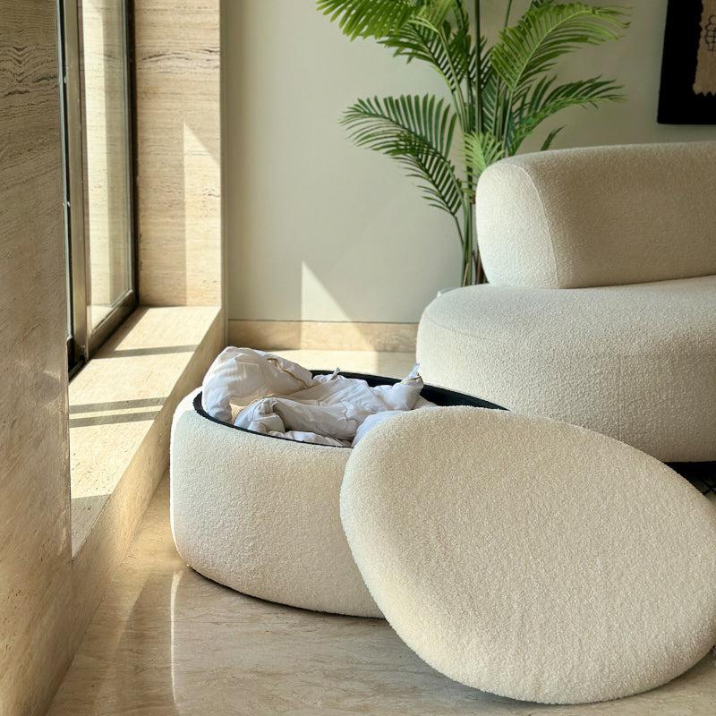 Buy Pebble Snuggle Boucle Pouffe With Storage - White Ottomans & Pouffe from Vaaree