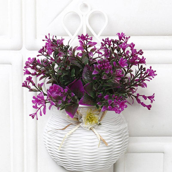 Buy Fauc Purple Flower Plant With Wall Hanging Pot Artificial Plants from Vaaree