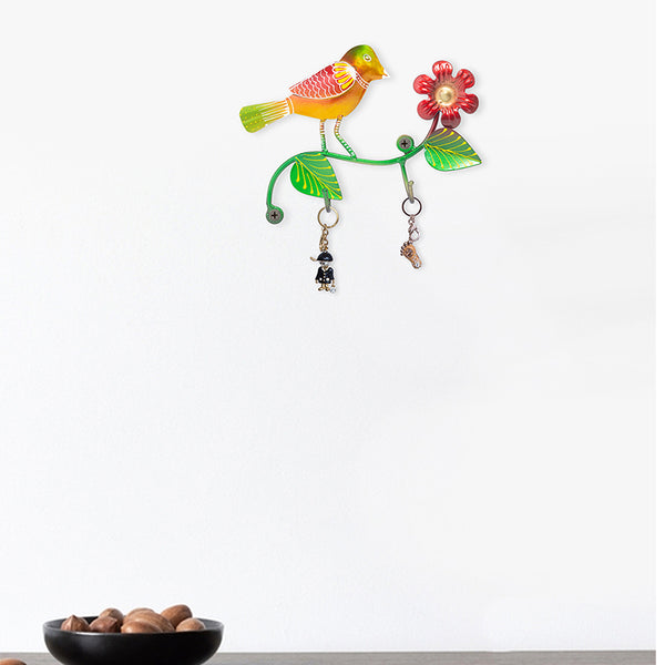 Buy Bird Bliss Handpainted Key Holder - Yellow & Green Hooks & Key Holders from Vaaree